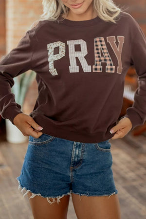 Dark Brown sweatshirt featuring graphic print and plaid