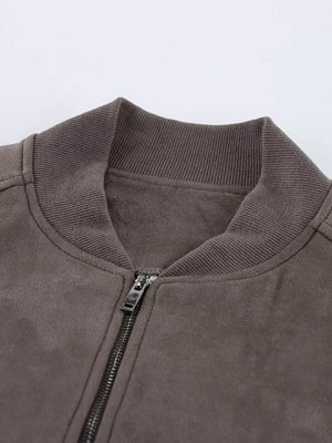 charcoal brown oversized bomber jacket with collared