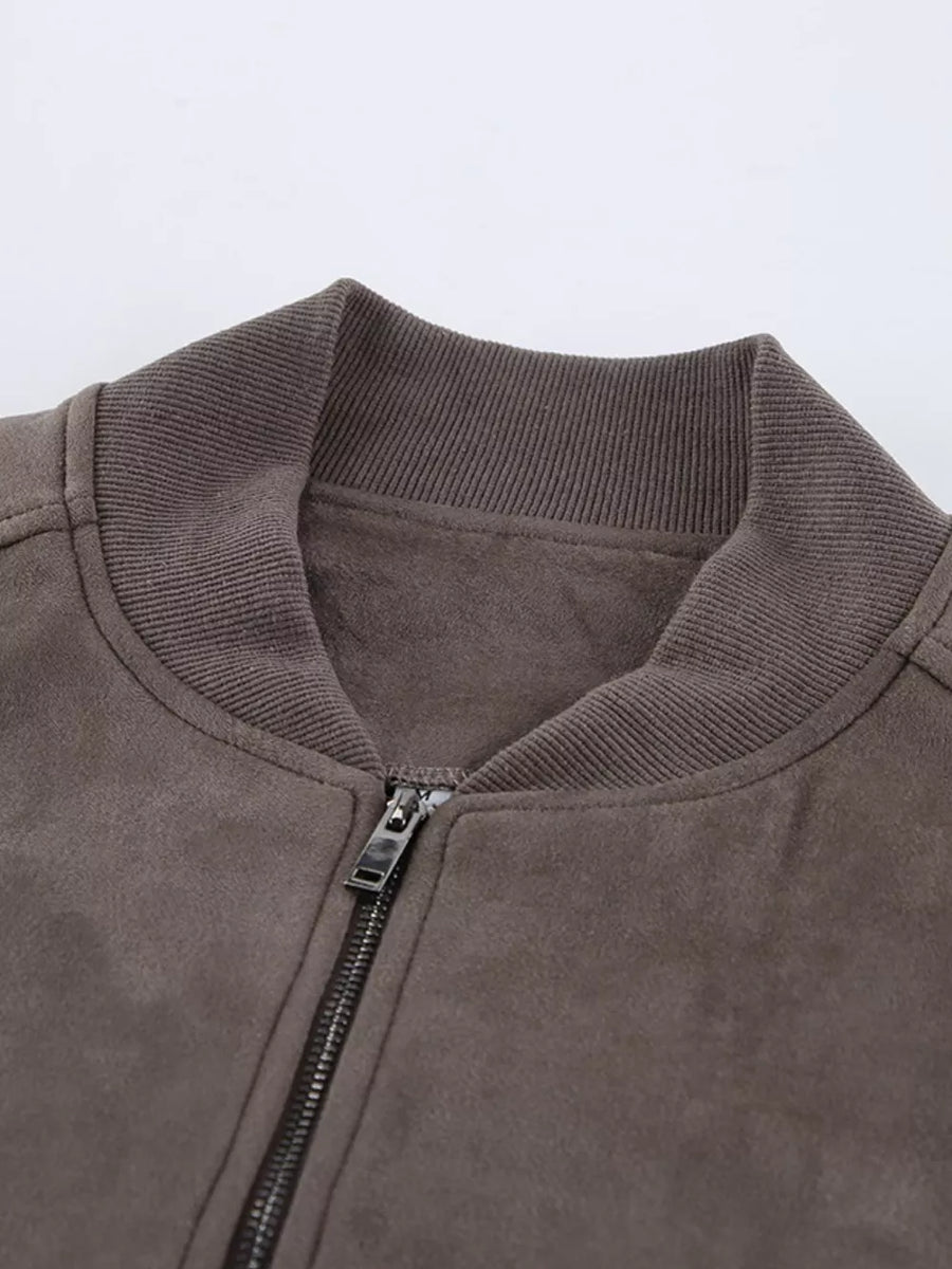 charcoal brown oversized bomber jacket with collared