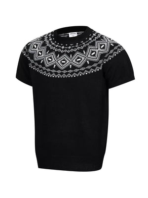 white crewneck sweater featuring stretch and Fair Isle