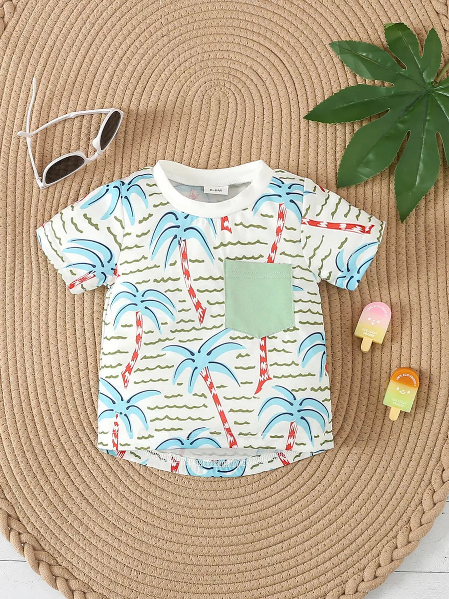 Caramel with Children's Palm Tree Print T-shirt And Shorts Set