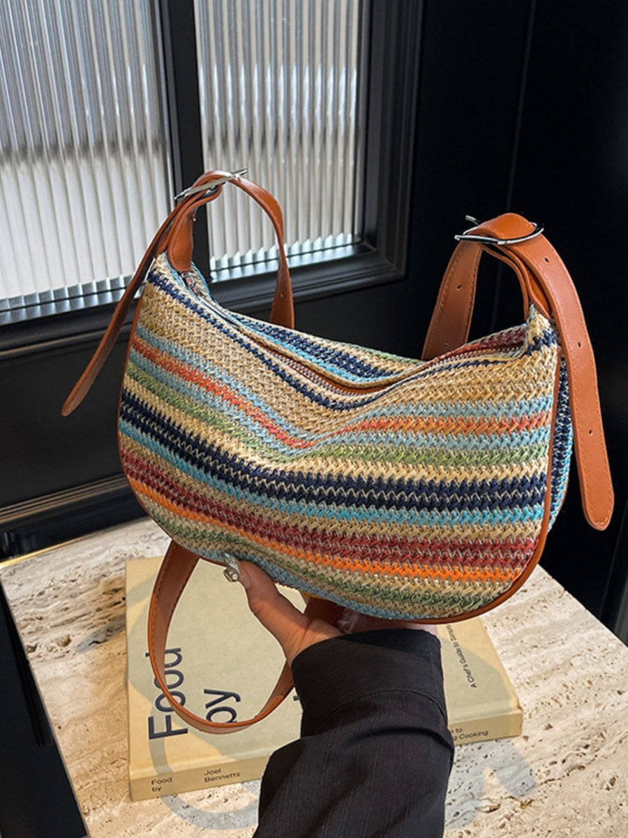 crossbody bag in beige with striped and adjustable strap