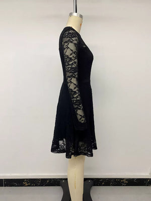 black mini dress with back-zip and floral