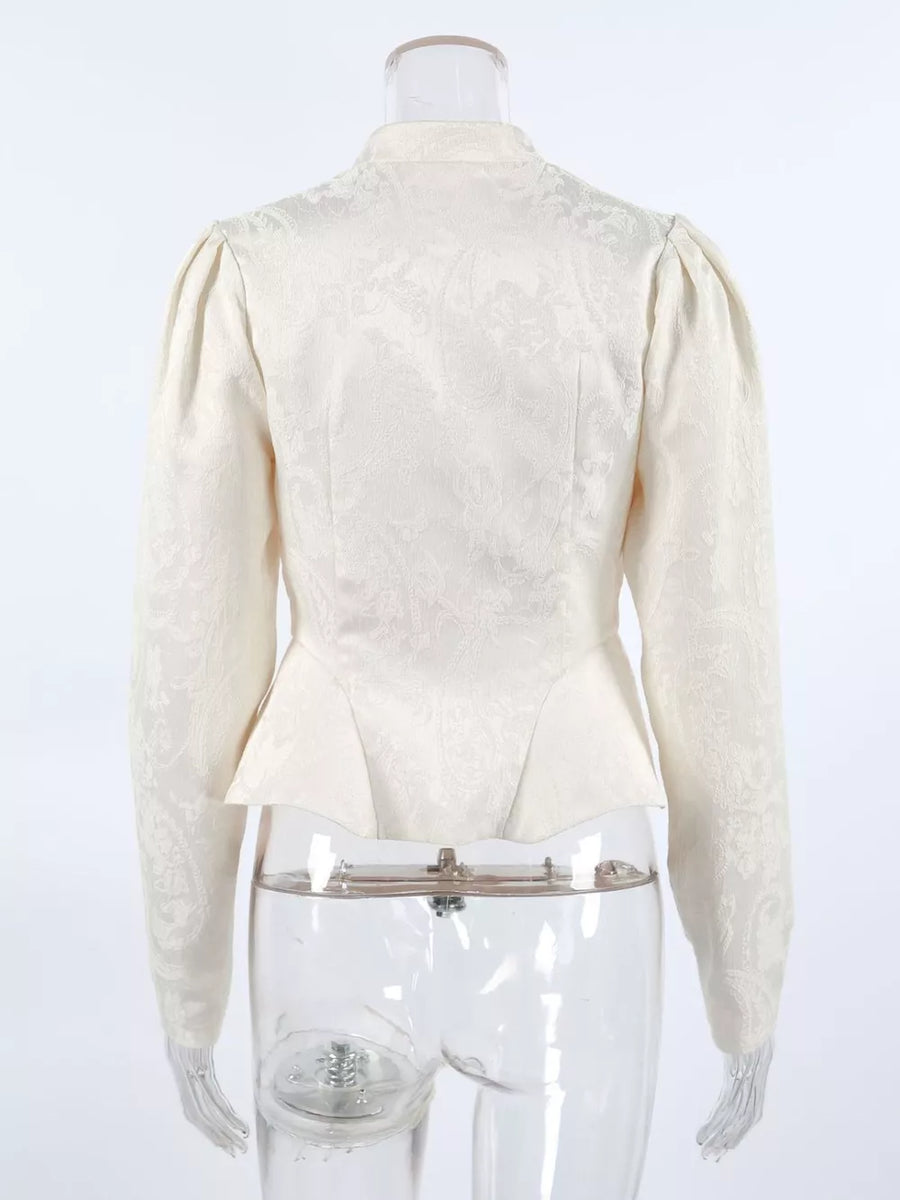 classic peplum top in ivory with mandarin collar