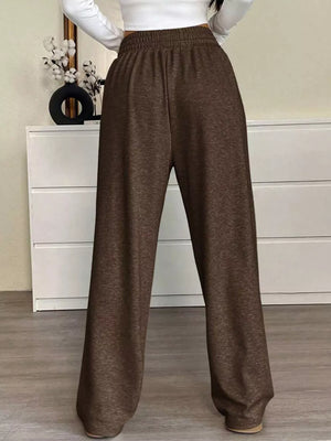 High-waisted Wide-leg Pants With Drawstring in Apricot