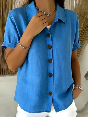 Khaki Full Size Button Up Short Sleeve Shirt