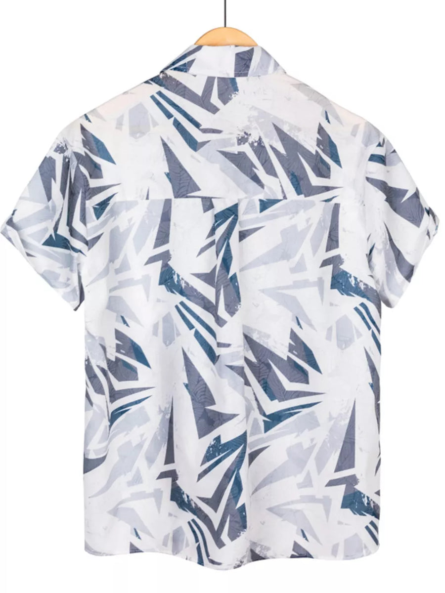 button-down shirt in Lake Blue with geometric and buttoned