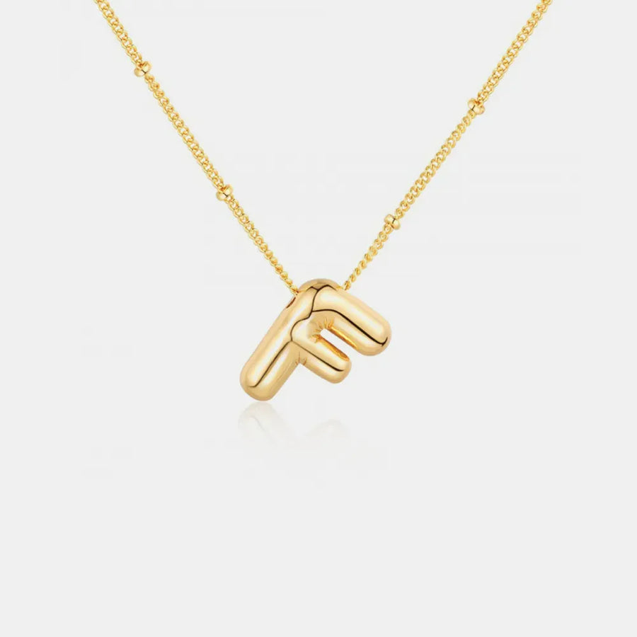 Gold initial F pendant necklace with beaded chain