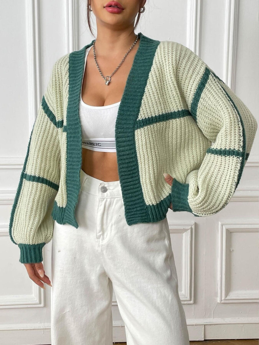 cardigan featuring color-block in Gum Leaf with 100% acrylic Care instructions: Machine wash cold texture