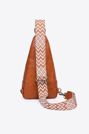 Honey PU sling bag with geometric patterned strap