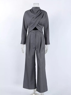 Gray relaxed two-piece set with mock neck