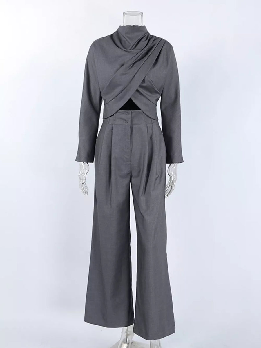 Gray relaxed two-piece set with mock neck
