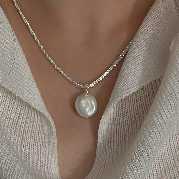 Synthetic Pearl,925 sterling silver Care instructions: Avoid wearing during exer necklace in Silver with fitted silhouette