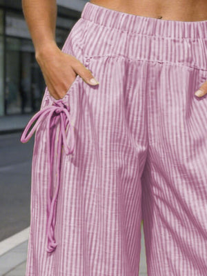 wide-leg pants featuring striped in Light Green with 100% polyester Care instructions: Machine wash cold texture