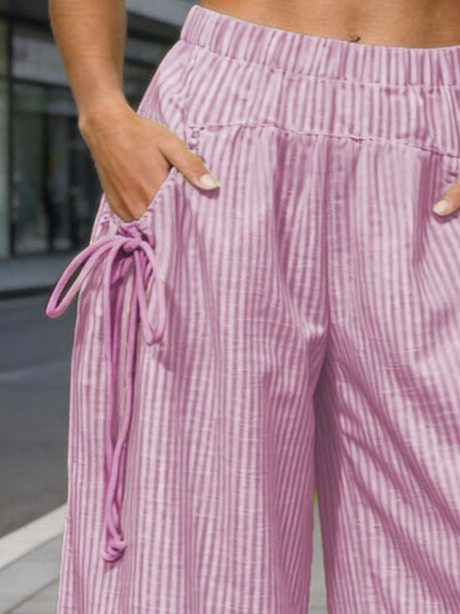 wide-leg pants featuring striped in Light Green with 100% polyester Care instructions: Machine wash cold texture