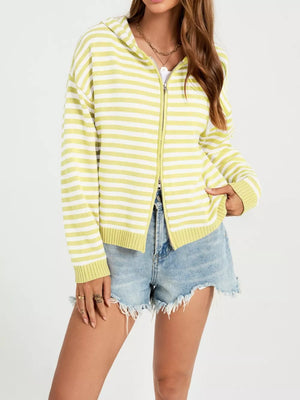 sky blue relaxed zip-up sweater with hooded