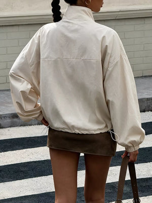 athleisure windbreaker in cream with collared