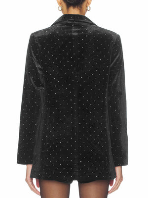 silver blazer featuring rhinestone and polka-dot-print