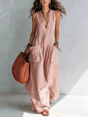 jumpsuit in Burgundy with pocketed and full-length