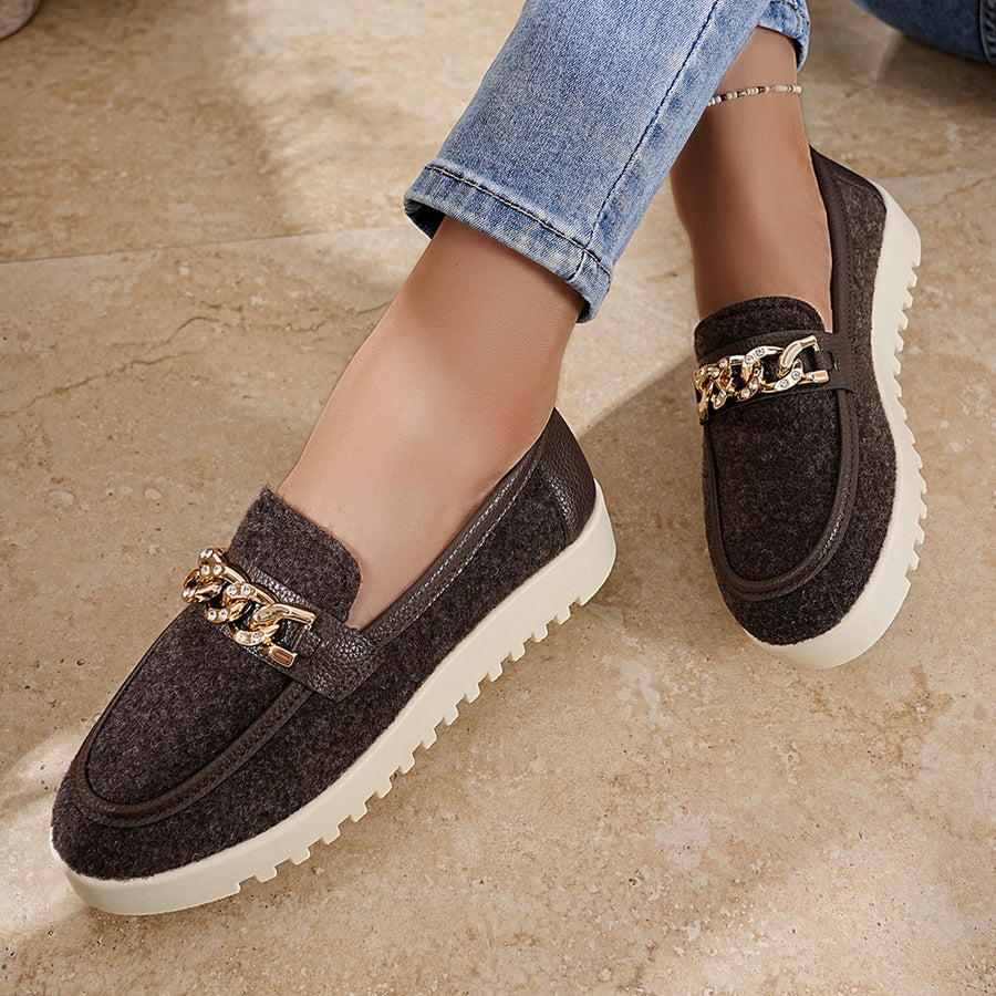 Round Toe Platform Slip-Ons Style 10600196656 in charcoal with round toe
