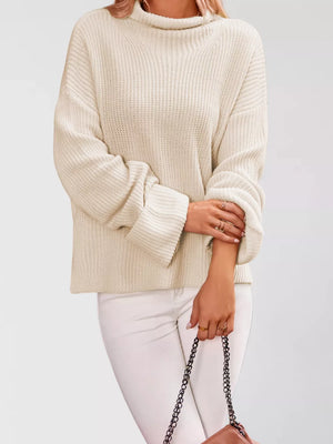 mock neck sweater in ivory featuring oversized and oversized fit