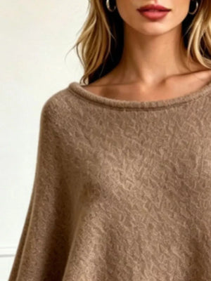 Khaki oversized poncho with boat neck