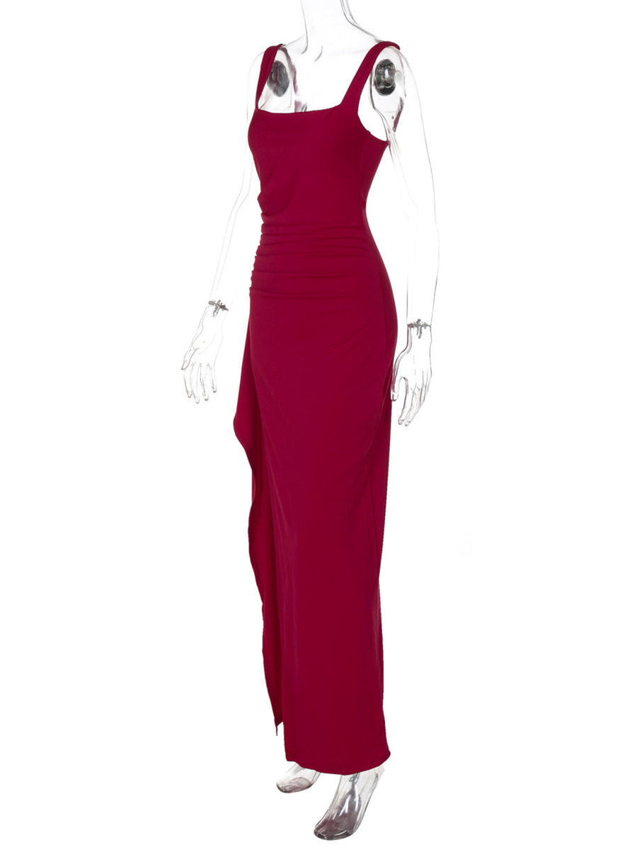 maxi dress in Navy Blue with square neck and spaghetti strap