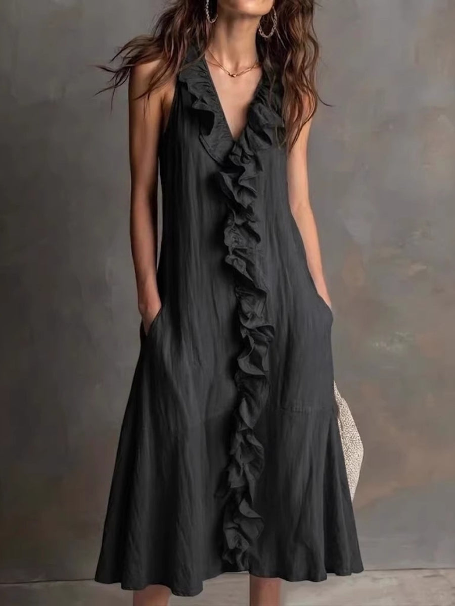 100% polyester Care instructions: Machine wash cold midi dress in Yellow with A-line silhouette