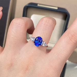 925 Sterling Silver Blue Zircon Ring in Blue with gemstone