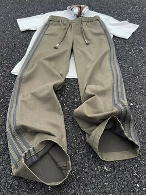 Green Men's Plus Size Casual Striped Wide-leg Pants