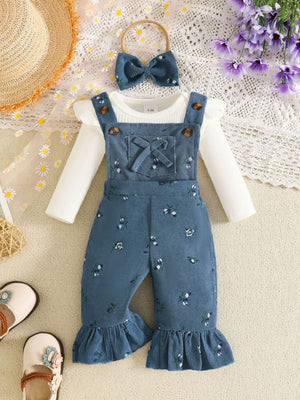 overalls in white with ditsy floral and buttoned straps