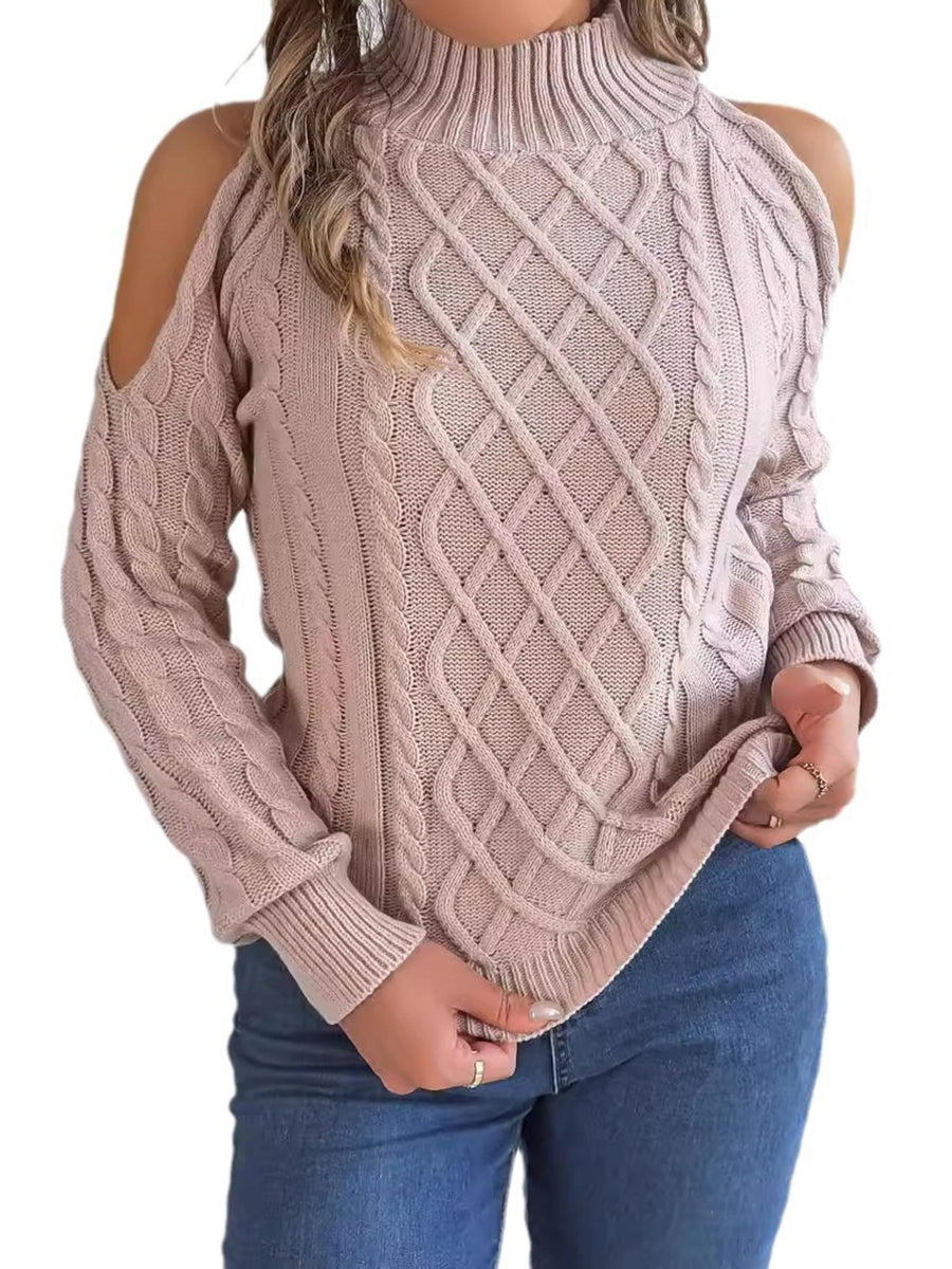 pullover sweater in Dusty Pink with cable knit and cable-knit