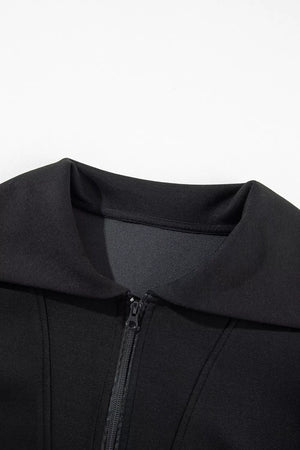 Solid Zip Sailor Collar Pullover Sweatpants Set in black with pocketed