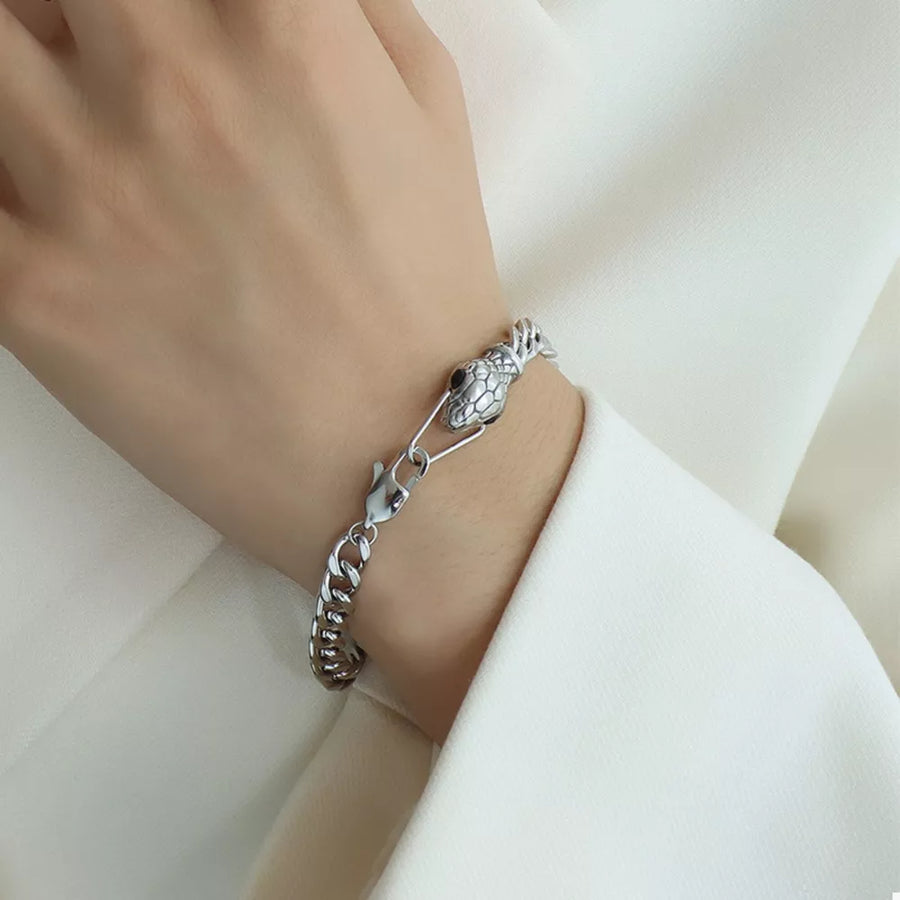 bracelet in black with snake head design and wrist-length