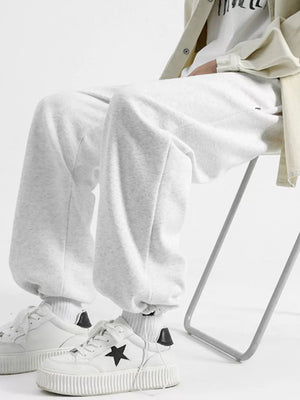 Light Gray relaxed fit drawstring wide-leg sweatpants in cotton.
