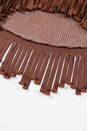 Waffle Knit Fringed High Low Loose Top option 7