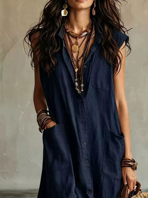 mustard yellow maxi dress with pocketed and sleeveless
