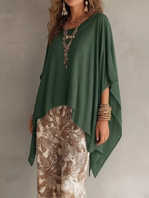 Brown oversized blouse with round neck