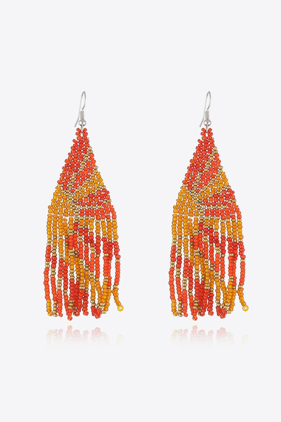 Women's chic bead drop earrings in orange and gold gradient with fringe detail