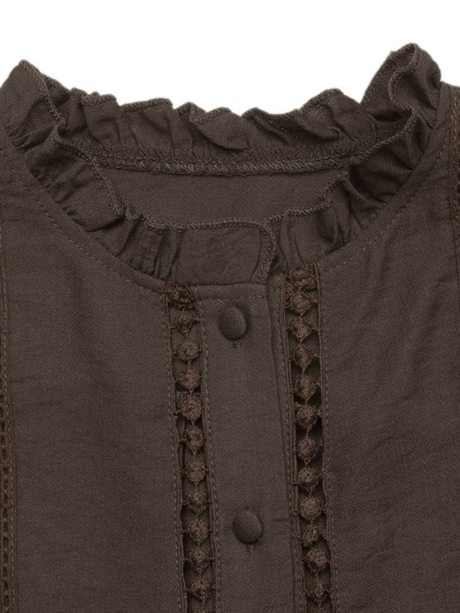 romantic blouse in Coffee Brown with mock neck