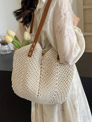 handbag in cream featuring crochet knit and relaxed fit