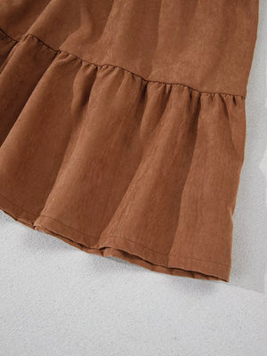 rust brown mini dress with ruffled and bishop sleeve