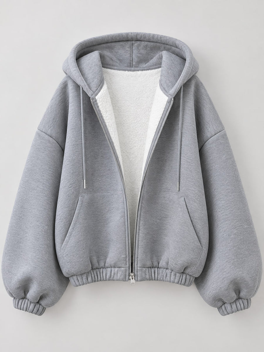 White oversized zip hoodie with hooded