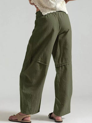 pants in Dark Brown with drawstring waist and full-length