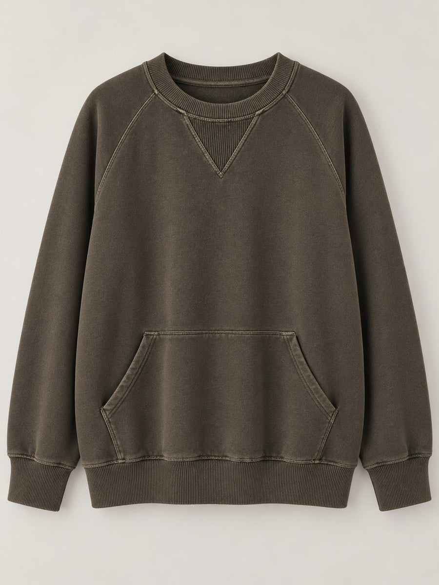 taupe sweatshirt with seam detail and raglan sleeve
