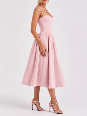 Sweetheart Neck Midi Cami Dress in White with zipper