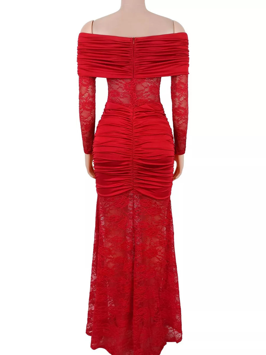 maxi dress in Red with lace and lace