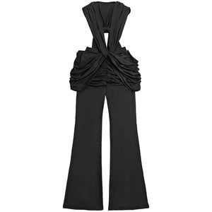 Black jumpsuit with ruched and sleeveless