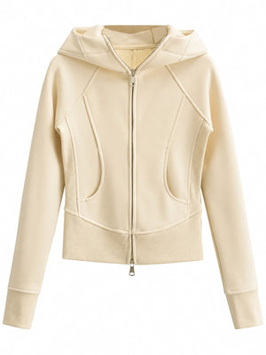 zip hoodie in ivory featuring zipper and slim fit