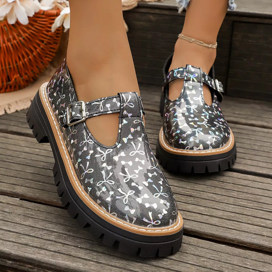 Round Toe Platform Loafers in White